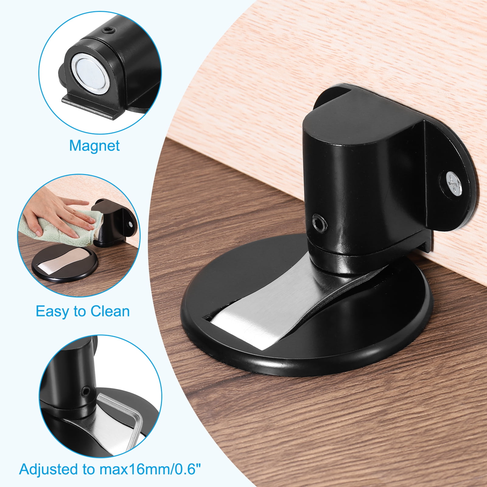 Invisible Adjustable Magnet Door Stop with Self Adhesive & Screw Mount, Silver 2 Pack