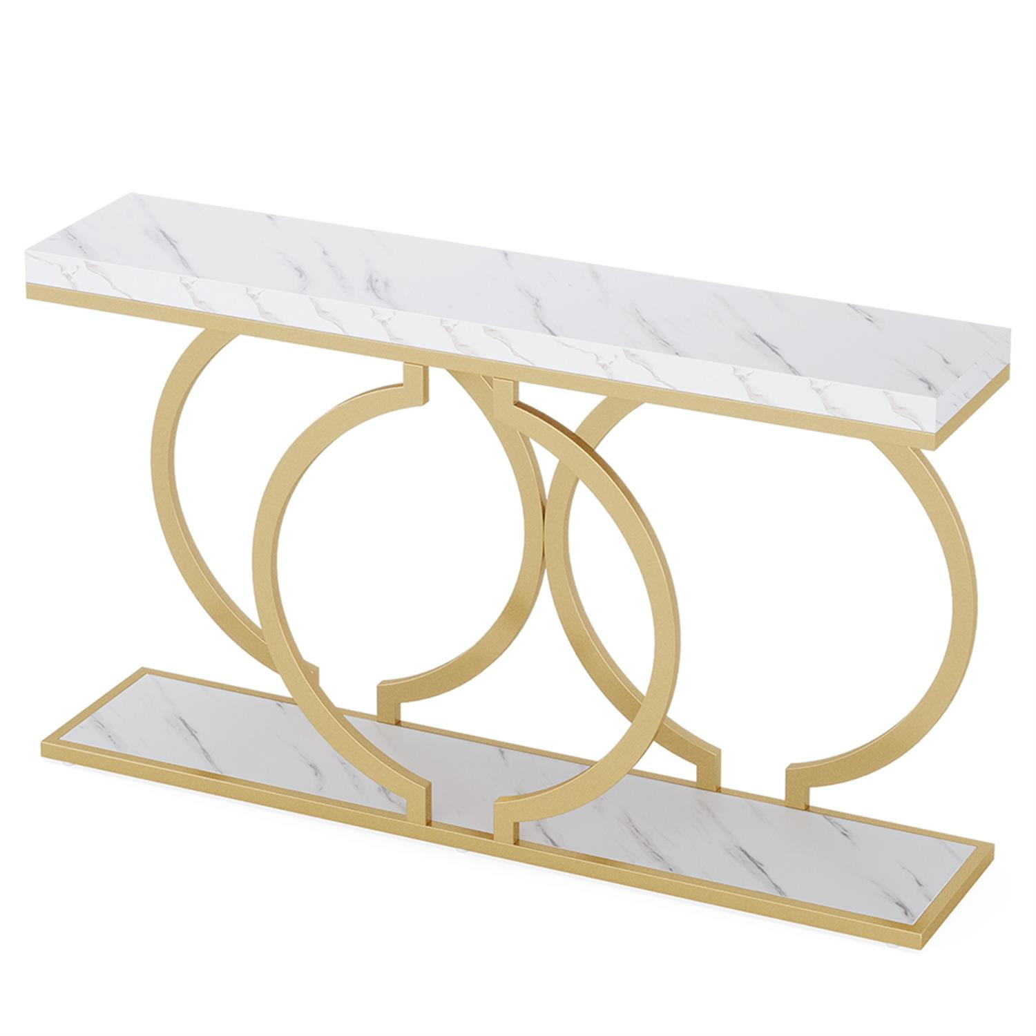 Demi Bonn 55" Console Table, Narrow Entryway Sofa Table with Geometric Metal Frame for Hallway, Entrance, Living Room, Bedroom, Gray