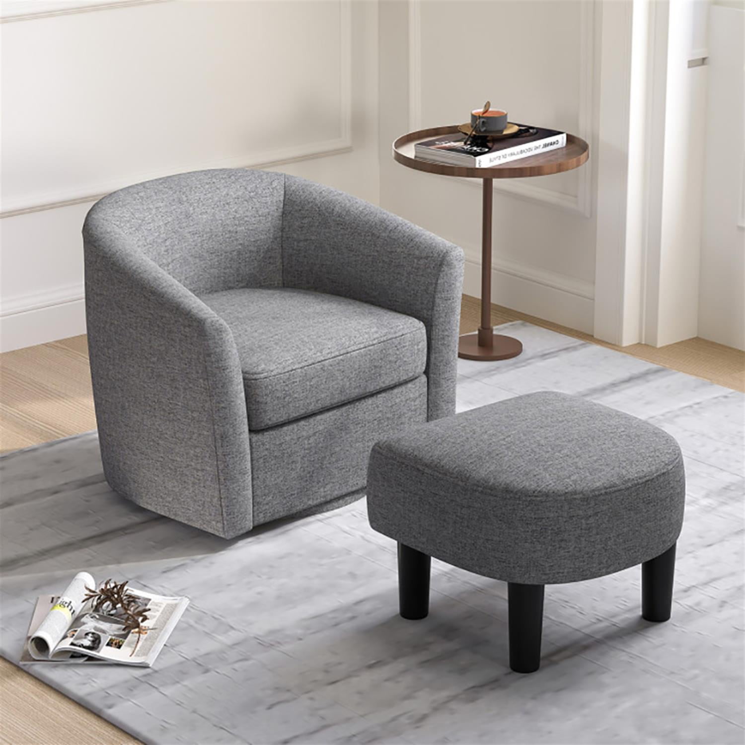 Demi Bonn Modern Club Swivel Accent Chair, Elegant Armchair with Ottoman Footrest Curved Backrest, Suitable for Living Room Bedroom Reception Room Office, Gray
