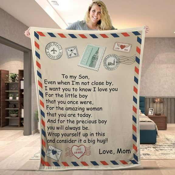 To My Son or Daughter Blanket from Mom or Dad – Love Letter Gift Throw Blanket – Air Mail Style Message Blanket for Birthday, Graduation, Christmas – Personalized Family Gift - Sherpa-60x80