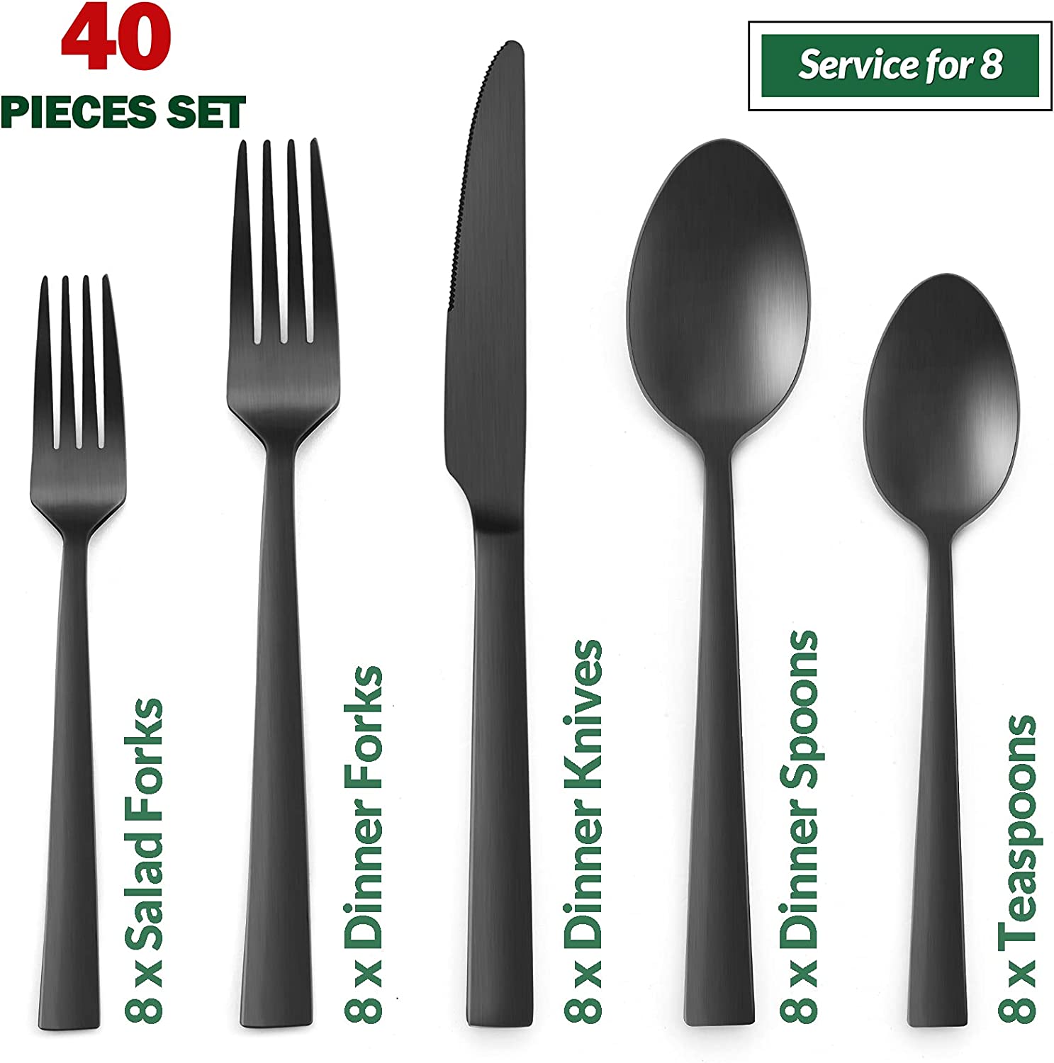 Vesteel 40-Piece Matte Black Stainless Steel Flatware Set photo 5