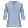 thumbnail image 4 of Odeerbi Cotton Linen Shirts for Women Summer V-Neck Long Sleeve Button Blouse Loose T-shirt Tops Light Blue, 4 of 7