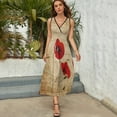 thumbnail image 3 of Poppy Artwork Womens Night Club Maxi Dress V Neck Sleeveless Bohemia Long Dresses, 3 of 9