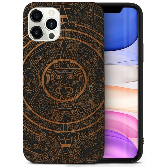 Case Yard Wooden Case for iPhone-11-Pro-Max Soft TPU Silicone cover Slim Fit Shockproof Wood Protective Phone Cover for Girls Boys Men and Women Supports Wireless Charging Maya Calendar Design