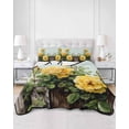 thumbnail image 2 of Quilts Twin Size Bedding Set, Spring Floral Lightweight Quilted Comforter, Yellow Roses Leaves Pastoral Botanical Farmhouse Soft Bedspread Coverlet with Pillow Covers for All Season, 68" x 86", 2 of 7