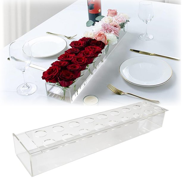 Flower Vase Clear Acrylic Long Rectangular 15.7 Inches Floral
