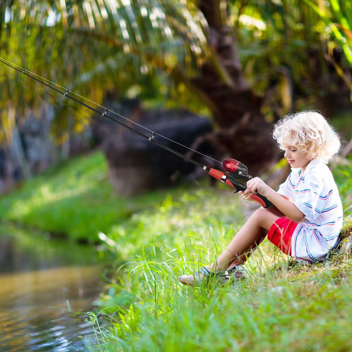 Urban Deco Kids Fishing Pole Set Portable Telescopic Kids Fishing Rod and Reel Combo Kit with Tackle Box for Beginners, Boys,Girls,Youth,Children