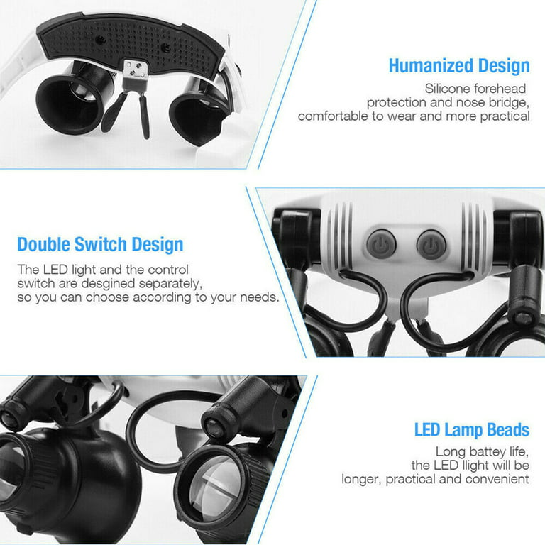 Head Mounted Magnifier Illuminated Hands Free Headband Magnifier Visor Led Light  Headset Loupe Magnifying Glass For Reading,jewelry Crafts,electronics