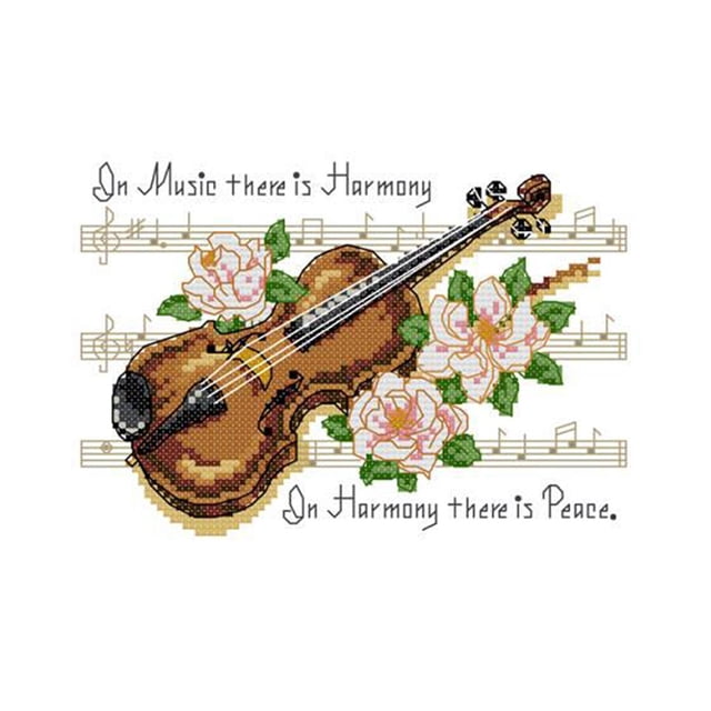 Rongfmy Pre-printed Violin Note Flower Cross Stitch Needlecrafts 32 x 24cm 11CT