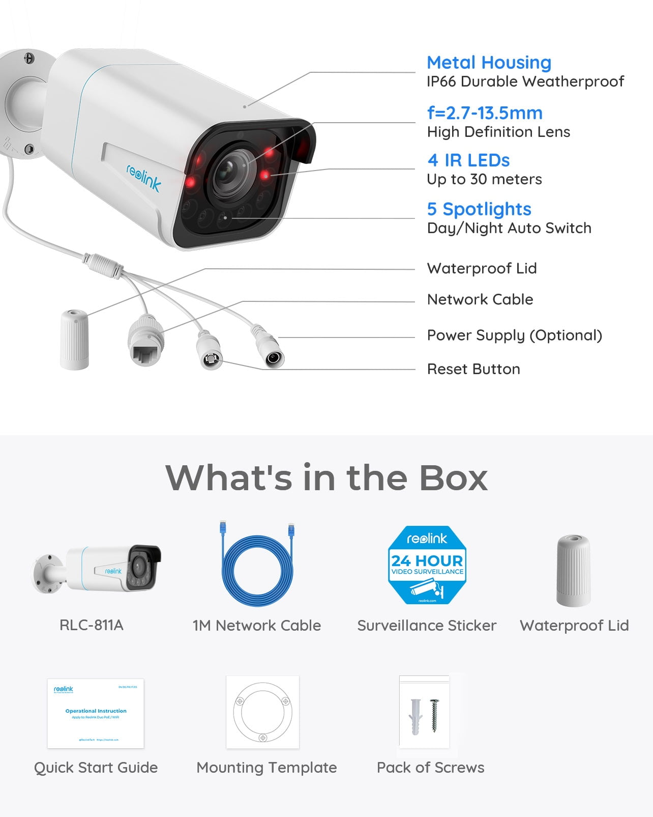 Reolink RLC-811A 8MP Outdoor Security PoE IP Camera, 5X Optical