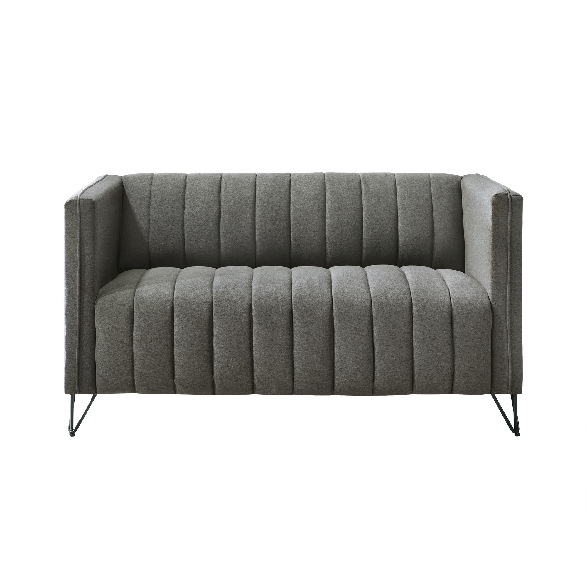 Home Design Kurtis Square Arm Loveseat with Tufted Velvet Upholstery and Gold Metal Legs, Flared Arms, Modern Living Room Seating, Gray