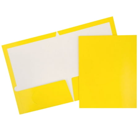 JAM Paper Laminated Two Pocket Glossy Folders, Yellow, Bulk 100/Box
