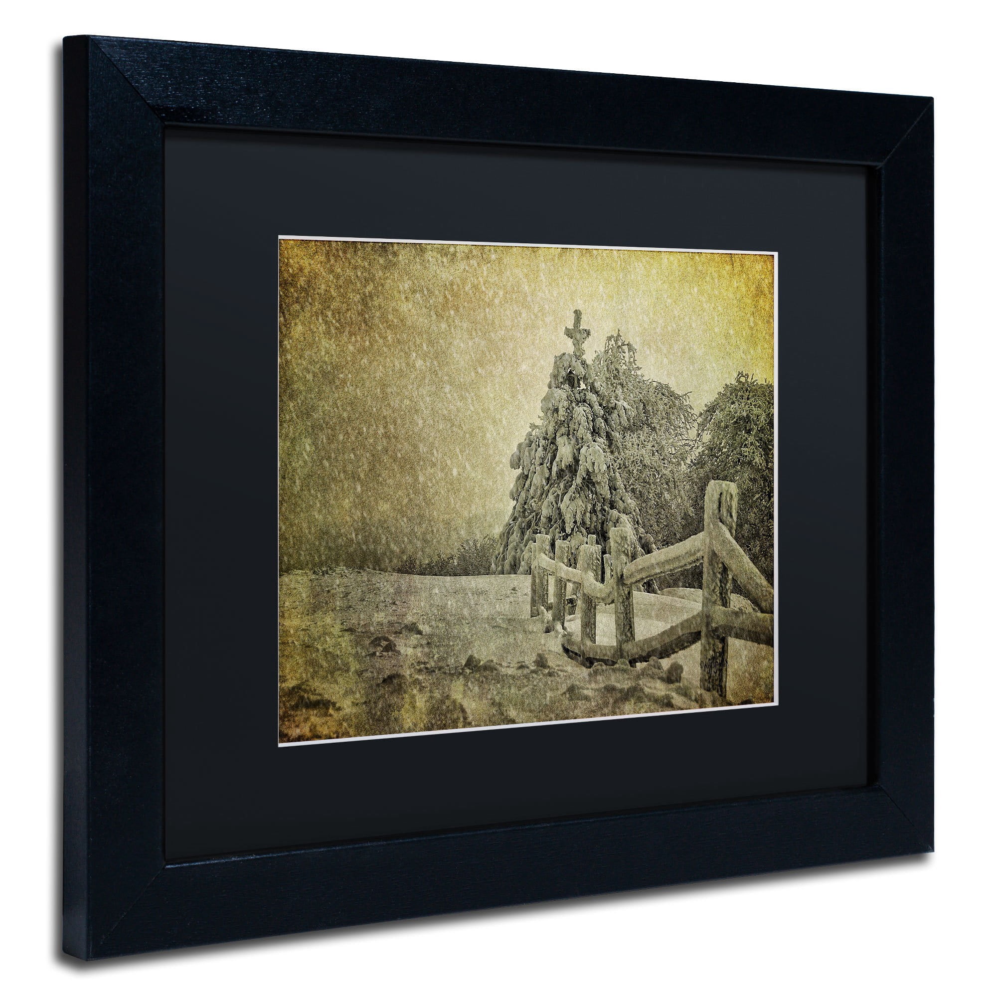 Trademark Fine Art "Oh Christmas Tree in Snow" Canvas Art by Lois Bryan, Black Mat, Black Frame