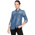 thumbnail image 5 of Women's Denim Blouse Button Down Blue Jean Tencel Long Sleeve Western Shirt Top, Medium Denim, Small, 5 of 6