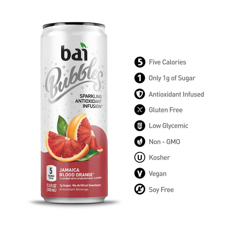 Bai Bubbles Sparkling Water, Jamaica Blood Orange, Antioxidant Infused  Drinks, 11.5 Fluid Ounce Can 