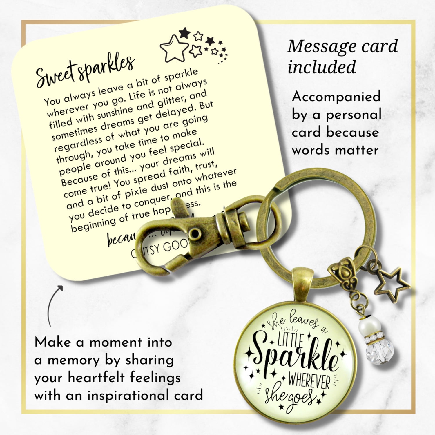 She Leaves Little Sparkle Gutsy Goodness Keychain Bronze Metal Female Adult Jewelry