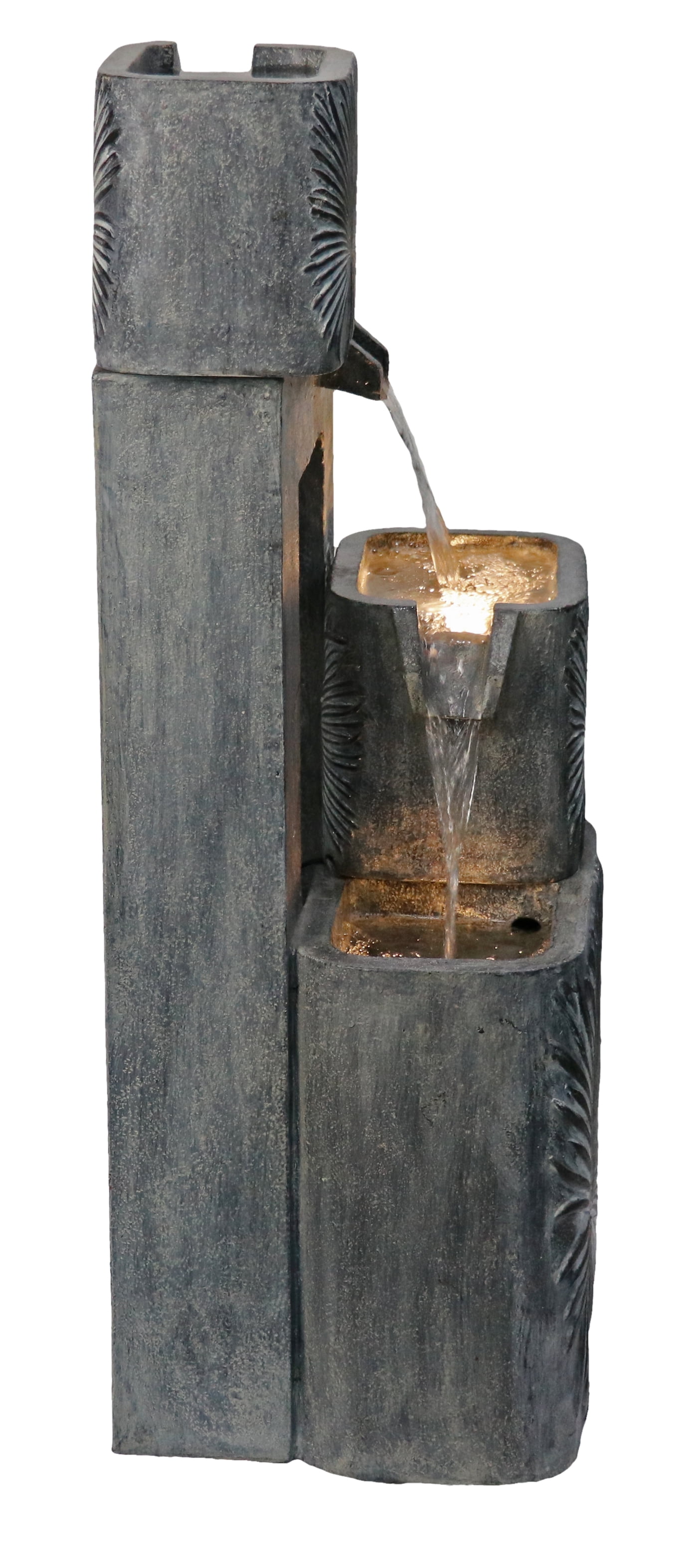 3 Tiers Square Modern Cascading Water Fountain Outdoor with Warm White LEDS