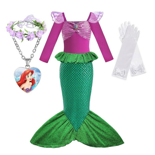 Disney Princess Ariel Dresses Girls Little Mermaid Costume Carnival Evening Party Dresses for Kids Halloween Dress Up Clothes4T Gao Jinjia LED