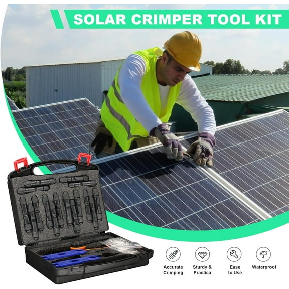 35PCS Crimper Tool Kit with MC4 Connectors, 14-10AWG, 30 Pairs Male/Female, 1 Crimper, 1 Stripper, 2 Spanner Wrench