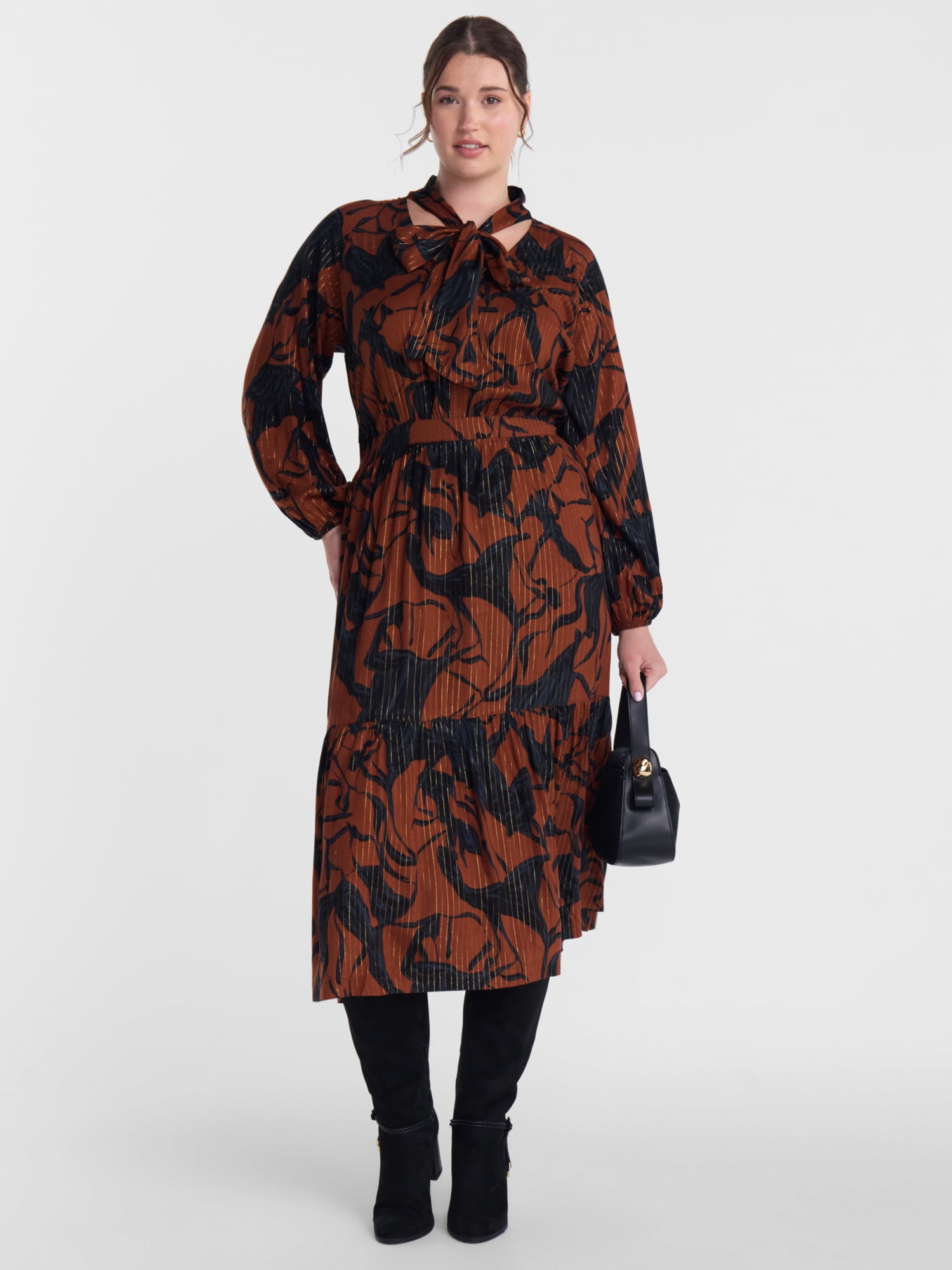 Scenario Women's and Women's Plus Flowy Midi Dress, Sizes XS-4X