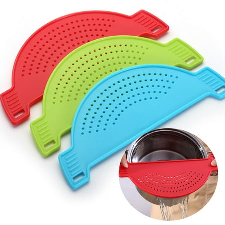 Windfall Plastic Drainer Strainers Pot Funnel Half Moon Shape Food Filter Board Sieve Draining With Handle Heat Resistant Fit for Pasta Vegetable Fruit Colander Kitchen Gadgets
