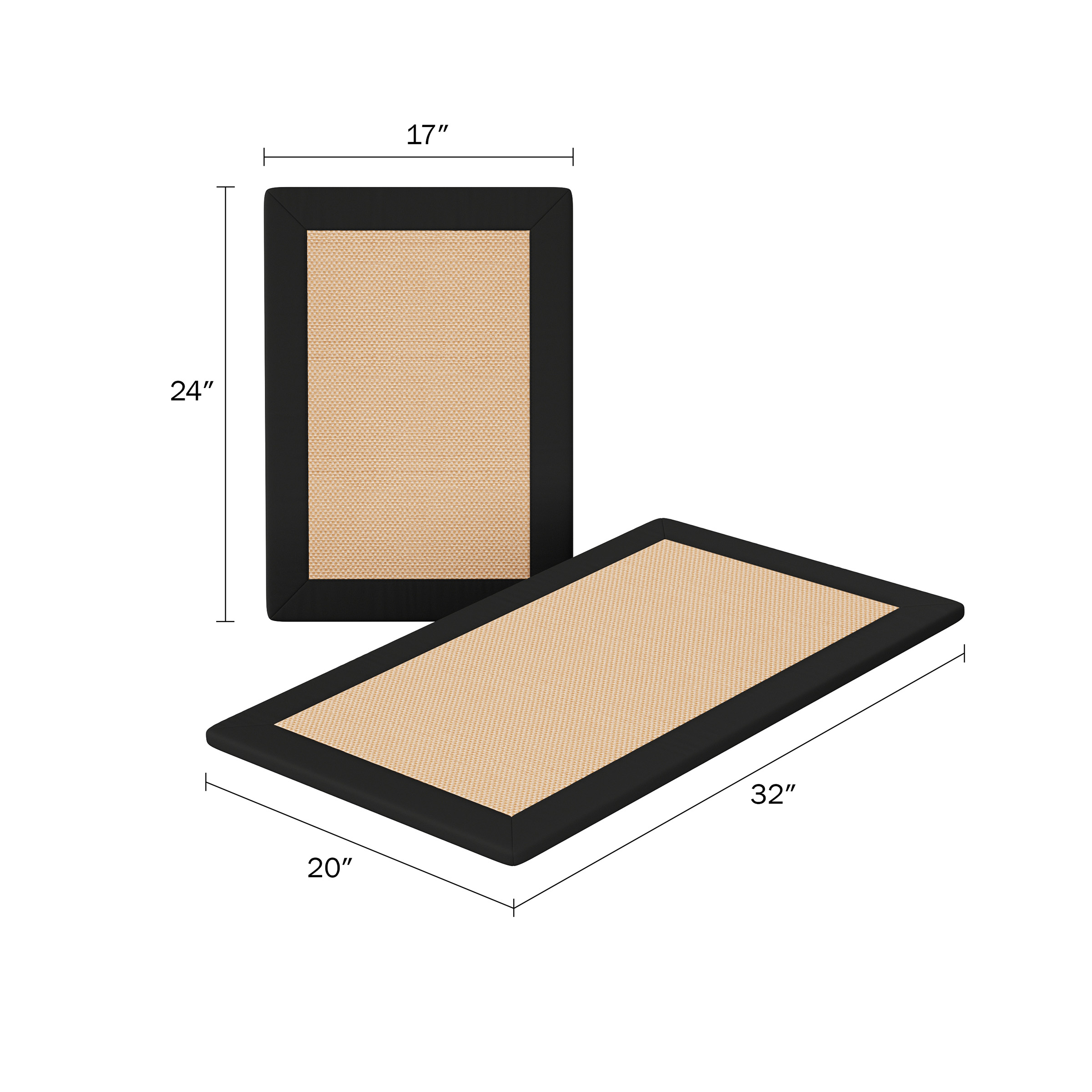 Bathroom Rug Set- 2-Piece Memory Foam Bath Mats in Tan with Black Trim- Non-Slip Absorbent Runner for Shower, Tub, Sink or Kitchen by Somerset Home