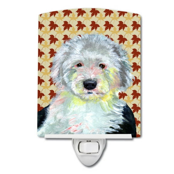 Caroline's Treasures LH9126CNL Old English Sheepdog Fall Leaves Portrait Ceramic Night Light, 6x4x3", multicolor