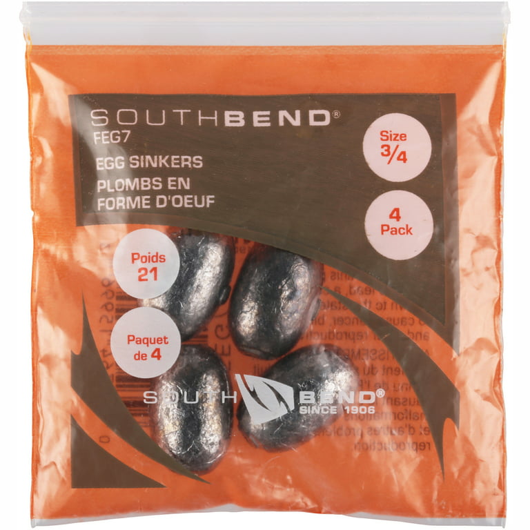 South Bend Egg Sinker Fishing Weights, 3/4 oz., 4-pack 