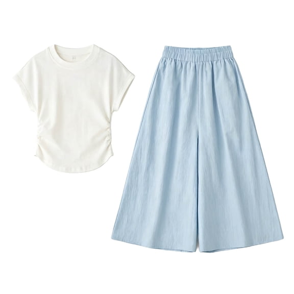 Zpanxa Girls 2 Piece Outfit Set Short Sleeve Top and Wide Leg Pants Casual Summer Kids Clothing Set