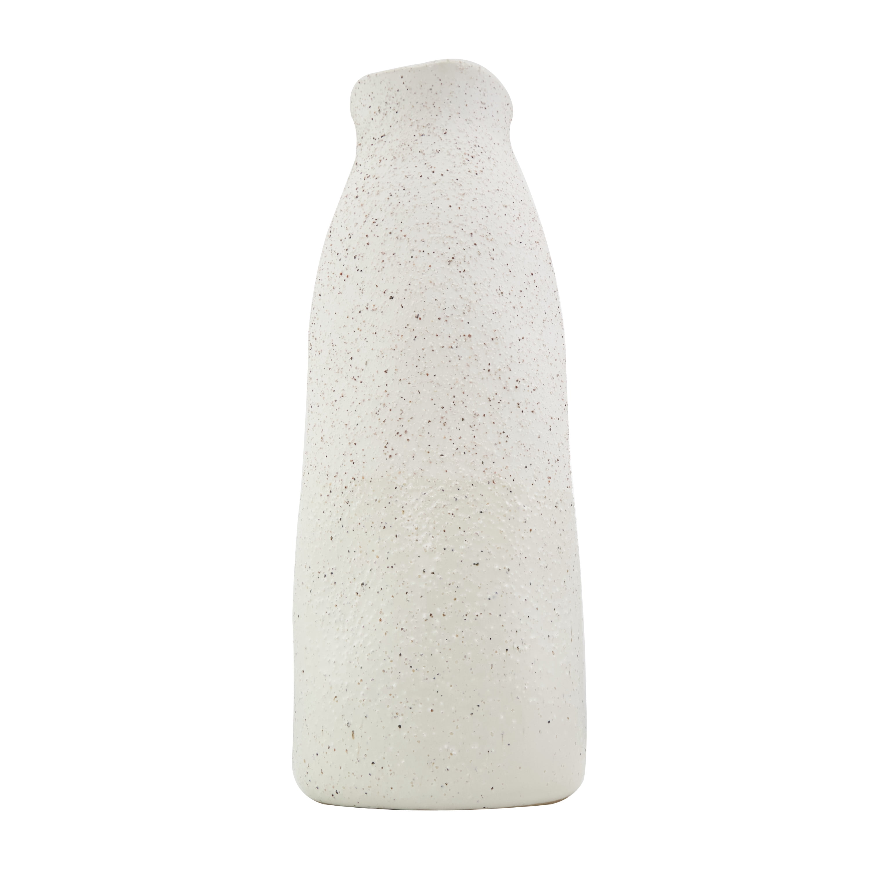 DecMode 16" Abstract Wavy Cream Ceramic Vase with Textured Speckled Detailing