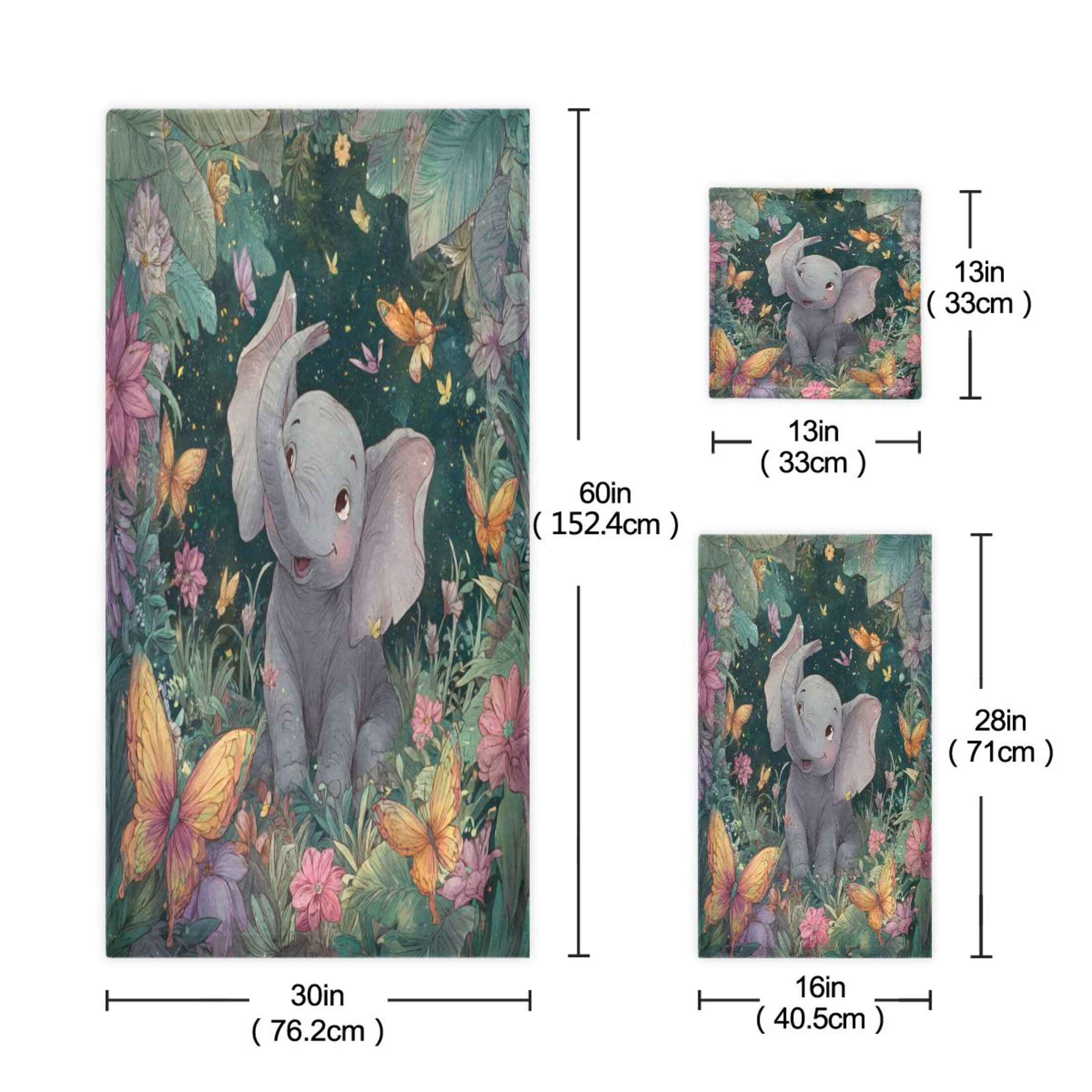 3 Piece Bath Towels Set Bath Towel, Hand Towel and Face Towel for Bathroom, Gym, Hotel Cute Elephant