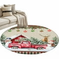 thumbnail image 2 of Beige Christmas Round Area Rug 3 FT,Small Kitchen Bathroom Mat,Red Truck Plaid Snowman Xmas Tree Ball Washable Indoor Outdoor Throw Runner Carpet Non-Shedding Doormat for Table Shower Sofa Entryway, 2 of 9