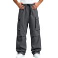 thumbnail image 4 of Men's Baggy Wide Leg Cargo Pants for Hiking Work Travel, Parachute Pants Elastic Waistband Quick Dry Lightweight Capming Pants with Large Flap Pockets, 4 of 9