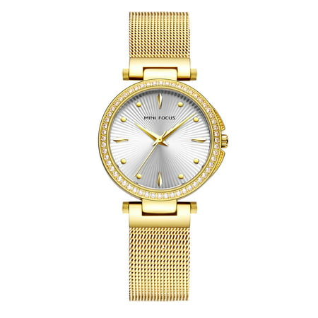Womens Quartz Watch Gold Steel Mesh Belt Crystal Bezel Special Charming for Friends Lovers Best Holiday Gift (Best Discount On Watches In India)