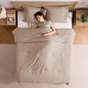 Virtu Comforter Sets, All Season Lightweight Solid Queen Comforter Set, 3-Pc Bedding Sets, Sand