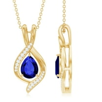 Rosec Jewels Pear Shape Lab Grown Blue Sapphire Teardrop Pendant with Moissanite (6X8 mm), 14K Yellow Gold