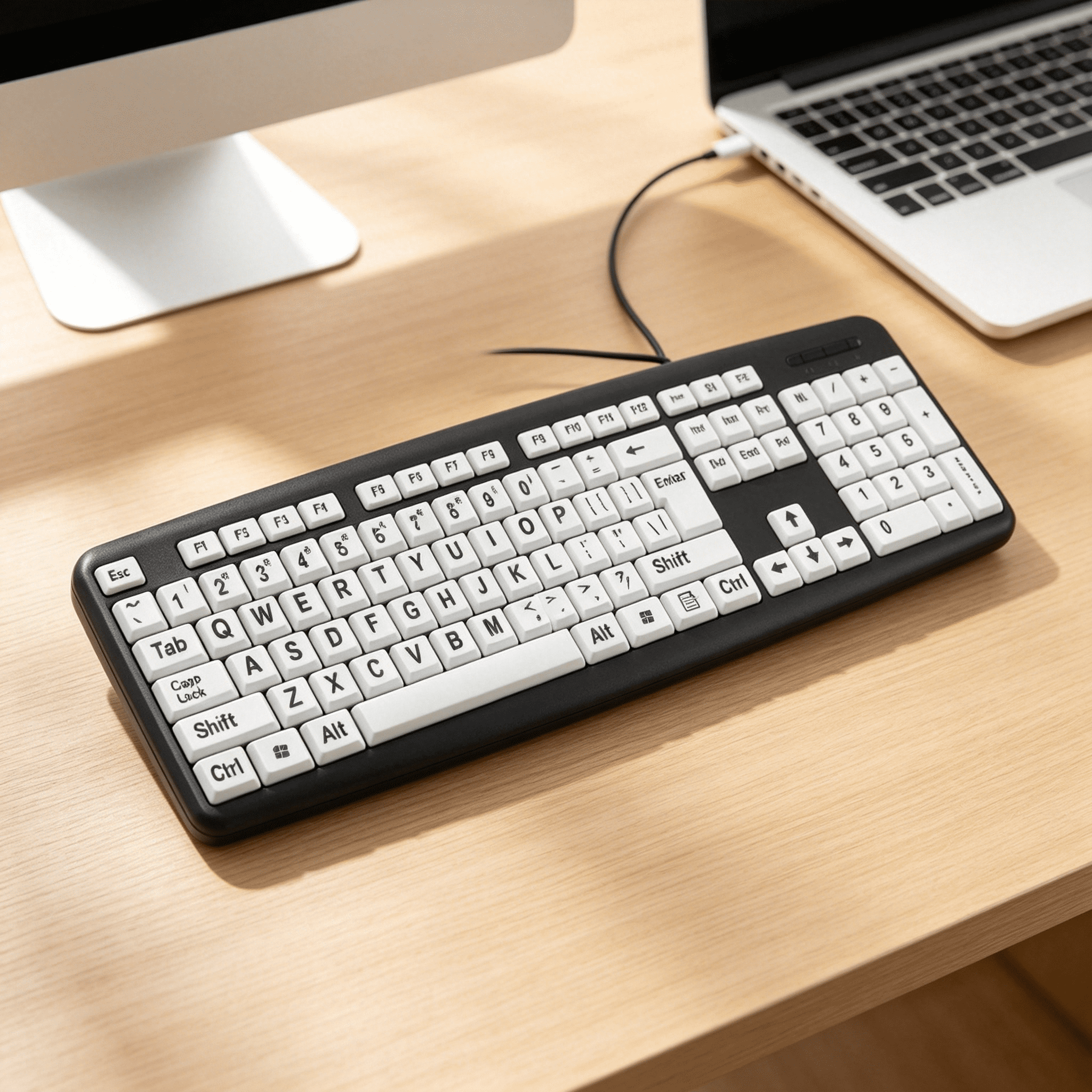 GJX 2026 New Large Print Keyboard for Seniors&Visually Impaired-Usb Wired 107-Key Ergonomic Keyboard with Spill-Resistant Design | 440X140Mm Abs Plastic Keyboard