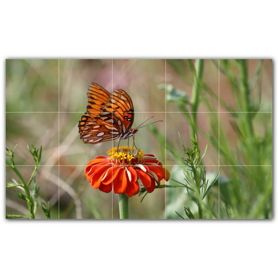 Picture-Tiles.com: Butterfly Ceramic Tile Wall Mural WAL500293-53S. 21.25"W x 12.75"H using (15) 4.25" x 4.25" Ceramic Tiles-Satin Finish