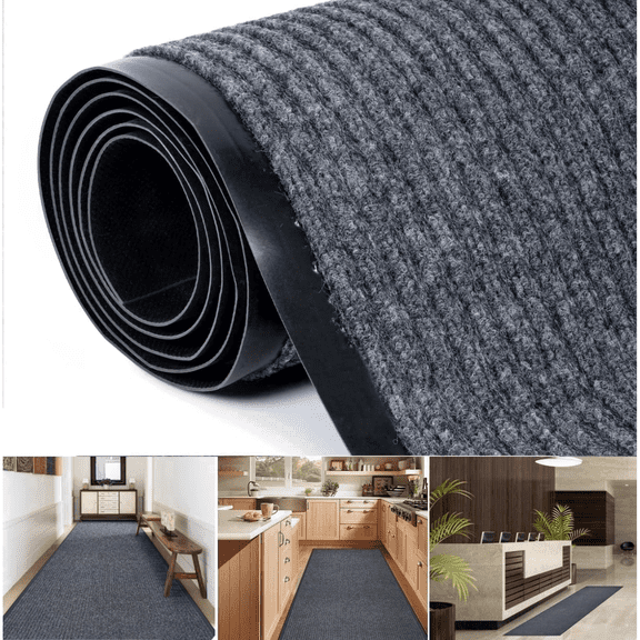 Petoto 3' x 10' Commercial Rug, Heavy Duty Non-Slip Runner Rug with Rubber Backing, Commercial Carpet for Entry, Corridor, Garage, Gray