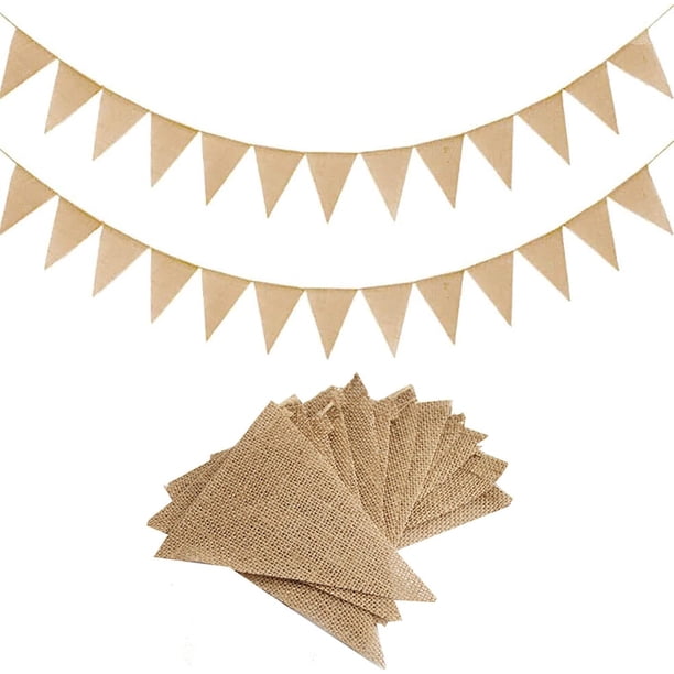 Banderines de arpillera de 7,4 metros, 26 unidades, banderines de tela triangular, decoración de fiestas para bodas, cumpleaños, ceremonias, baby showers, hogar, interior y exterior