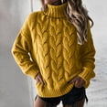 thumbnail image 5 of Dwellite Fall Sweaters for Women Turtleneck Cable Knit Pullover Tops Winter Soft High Neck Trendy Casual Work Cute Long Sleeve Tops Yellow M, 5 of 5