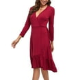 thumbnail image 5 of ClodeEU Women's Deep V-Neck Long Sleeve Dress with Tie Waist and Flounce Hem Wine,Womens Plus XL, 5 of 6