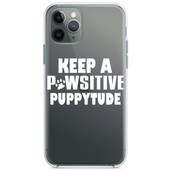 DistinctInk Clear Shockproof Hybrid Case for iPhone 11 (6.1" Screen) - TPU Bumper Acrylic Back Tempered Glass Screen Protector - Keep a PAWsitive PUPPYtude