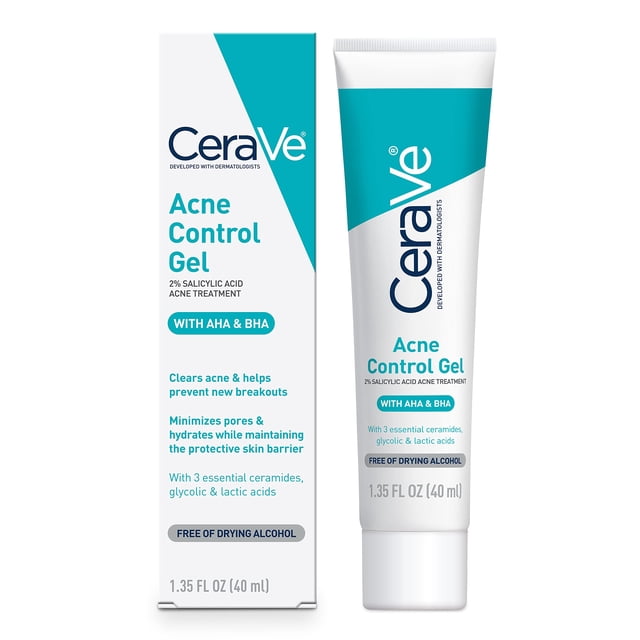 Gel de tratamiento del acné CeraVe con ácido salicílico con AHA/BHA, 40 ml