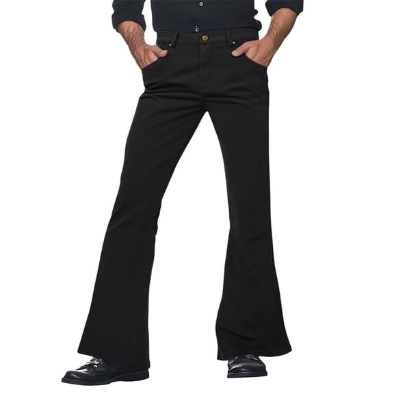 XIAOCHA Mens Corduroy Flare Pant Flared Leg Full Length Button Waist Trouser Soft Retro Disco Pants