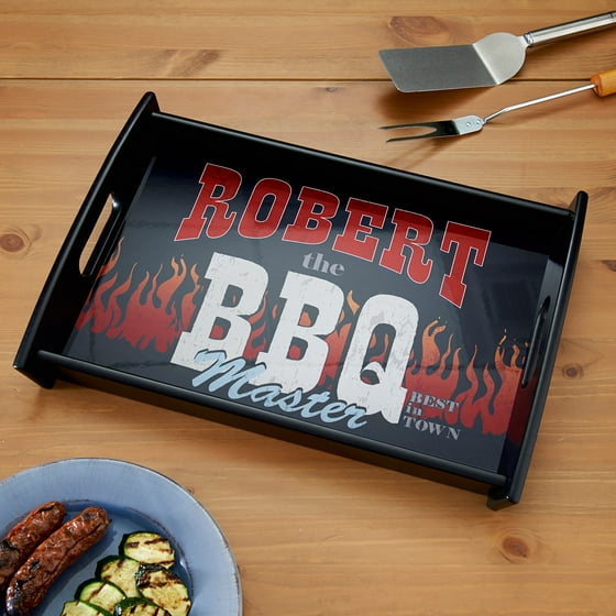 Personalized BBQ Master Serving Tray, Espresso