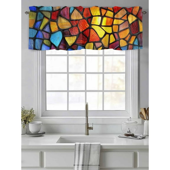 Stained Glass Colorful Gradient Valances for Windows,Kitchen Valance Rod Pocket Short Curtain,Abstract Geometric Valance Curtain Window Valances for Bedroom Living Room 54"x18"