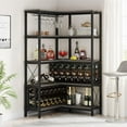 thumbnail image 5 of Tribesigns Large Corner Wine Rack, 5-Tier L Shaped Industrial Freestanding Floor Bar Cabinets for Liquor and Glasses Storage, Wooden Wine Bottle Holder Shelf for Home Kitchen (Grey), 5 of 5