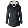 thumbnail image 6 of vdgthytj Fleece Jacket Women Waterproof Full Zip Button Drawstring Hooded Jackets Winter Warm Casual Rain Jacket with Pockets(X-Large,Black), 6 of 7