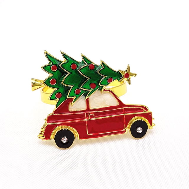 Naiovety Servilletas de cena de Navidad Árbol decorativo Diseño de coche Hebilla Ajuste de multiusos Toallas de papel Suministros para fiestas Mostrada Naiovety HA060563-01